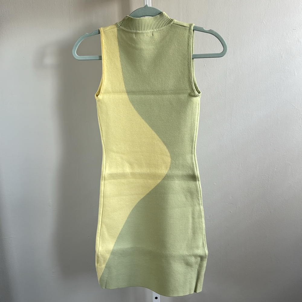 Peppermayo Two-Tone Light Green and Cream Knit Mini Dress - Picture 9 of 9